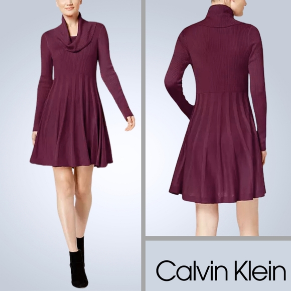 Calvin Klein Niko Ribbed Sweater Knit Dress Cowl Neck Burgandy Size M? - Picture 1 of 7